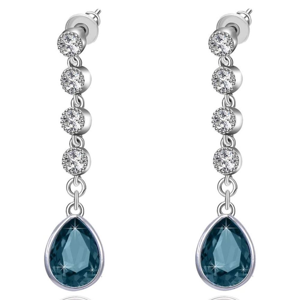 14K White Gold with London Blue Topaz and Diamond Swarovski Crystal Earrings